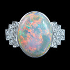 Vintage Opal Diamond Ring Art Deco Revival 5.5ct Opal