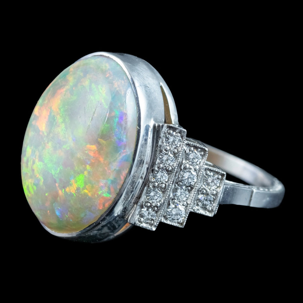 Vintage Opal Diamond Ring Art Deco Revival 5.5ct Opal