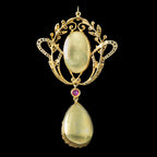 Vintage Opal Diamond Ruby Pendant Silver Gold With Box