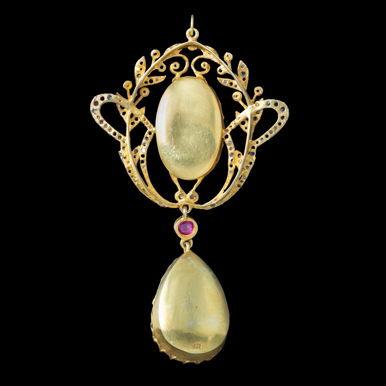 Vintage Opal Diamond Ruby Pendant Silver Gold With Box