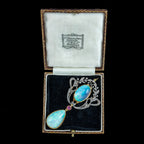 Vintage Opal Diamond Ruby Pendant Silver Gold With Box
