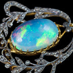 Vintage Opal Diamond Ruby Pendant Silver Gold With Box