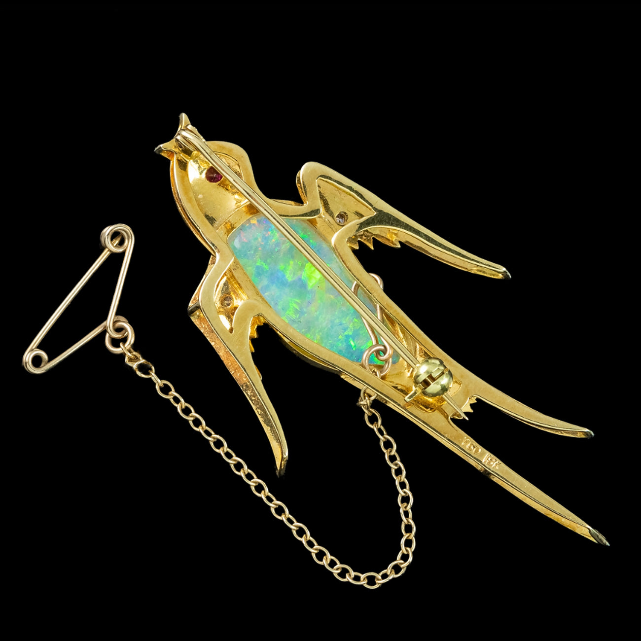 Vintage Opal Diamond Swallow Bird Brooch 18ct Gold