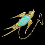 Vintage Opal Diamond Swallow Bird Brooch 18ct Gold
