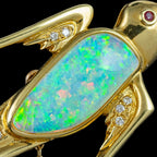 Vintage Opal Diamond Swallow Bird Brooch 18ct Gold