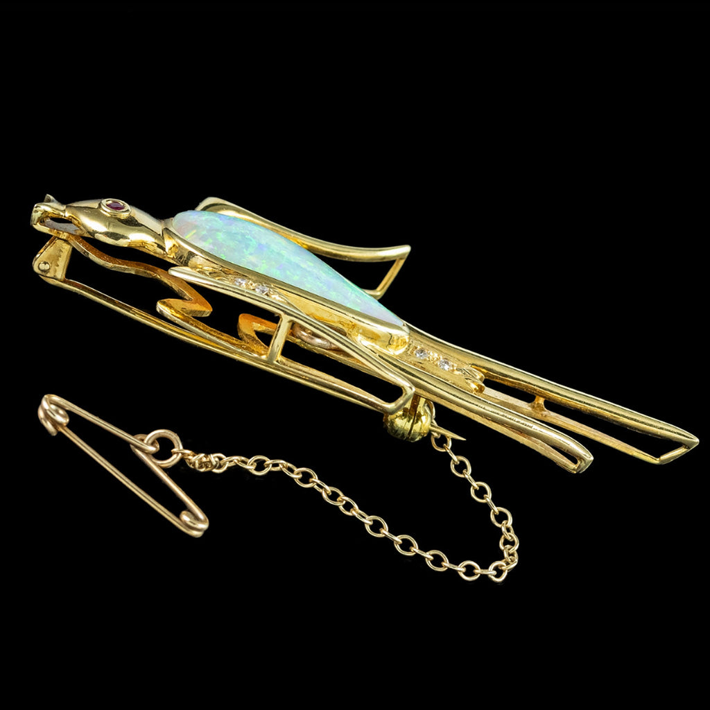 Vintage Opal Diamond Swallow Bird Brooch 18ct Gold
