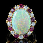 Vintage Opal Ruby Diamond Cocktail Ring 8ct Opal With Box
