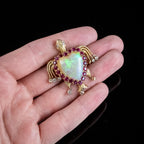 Vintage Opal Ruby Diamond Turtle Heart Brooch 18ct Gold Made By Nardi