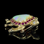 Vintage Opal Ruby Diamond Turtle Heart Brooch 18ct Gold Made By Nardi