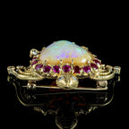 Vintage Opal Ruby Diamond Turtle Heart Brooch 18ct Gold Made By Nardi