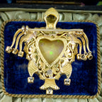 Vintage Opal Ruby Diamond Turtle Heart Brooch 18ct Gold Made By Nardi