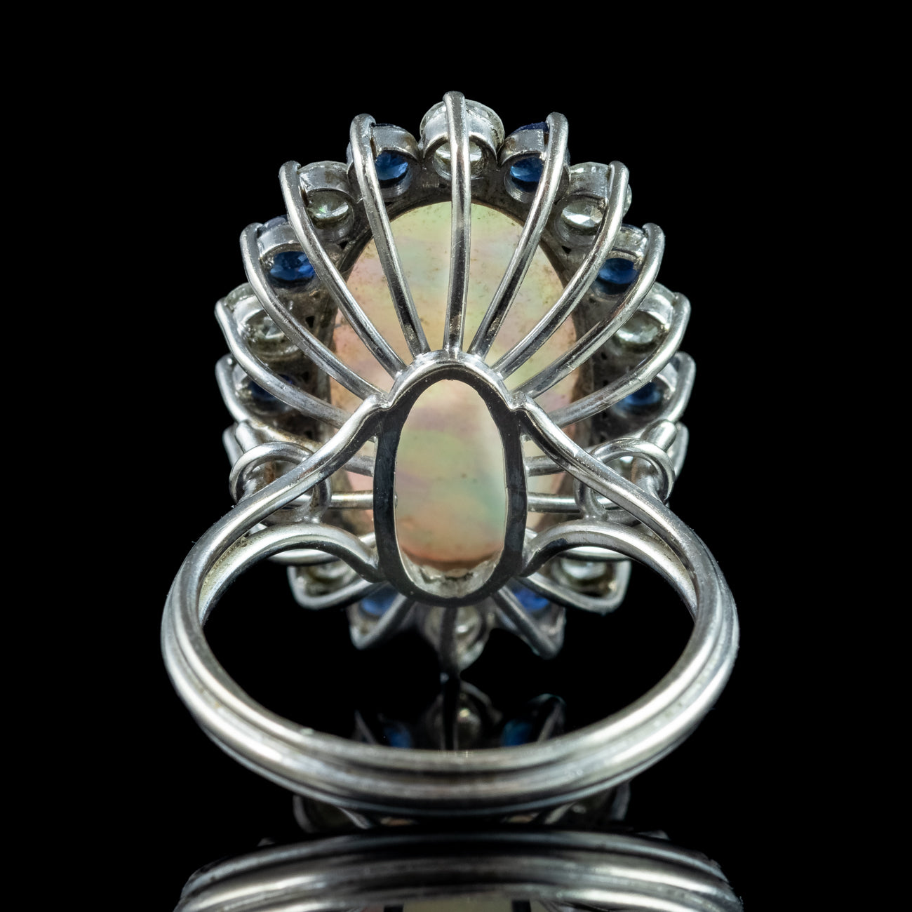 Vintage Opal Sapphire Diamond Cluster Cocktail Ring 6ct Opal 