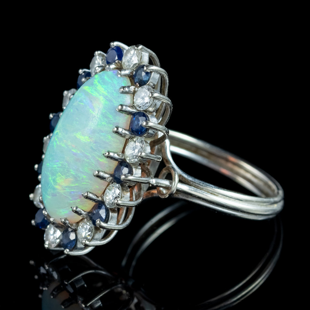 Vintage Opal Sapphire Diamond Cluster Cocktail Ring 6ct Opal 