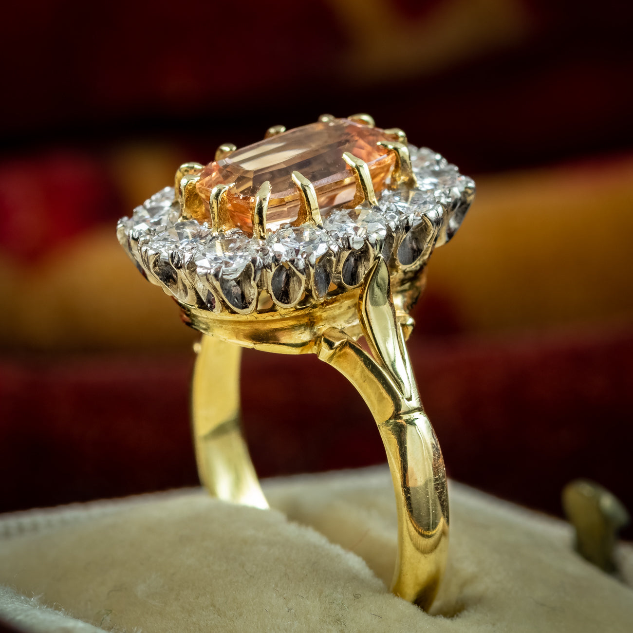 Vintage Orange Topaz Diamond Cluster Ring 2.6ct Topaz Secondary image