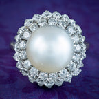 Vintage Pearl Diamond Boule Cocktail Ring 3ct Diamond