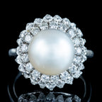 Vintage Pearl Diamond Boule Cocktail Ring 3ct Diamond