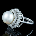 Vintage Pearl Diamond Boule Cocktail Ring 3ct Diamond