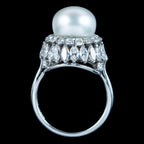Vintage Pearl Diamond Boule Cocktail Ring 3ct Diamond