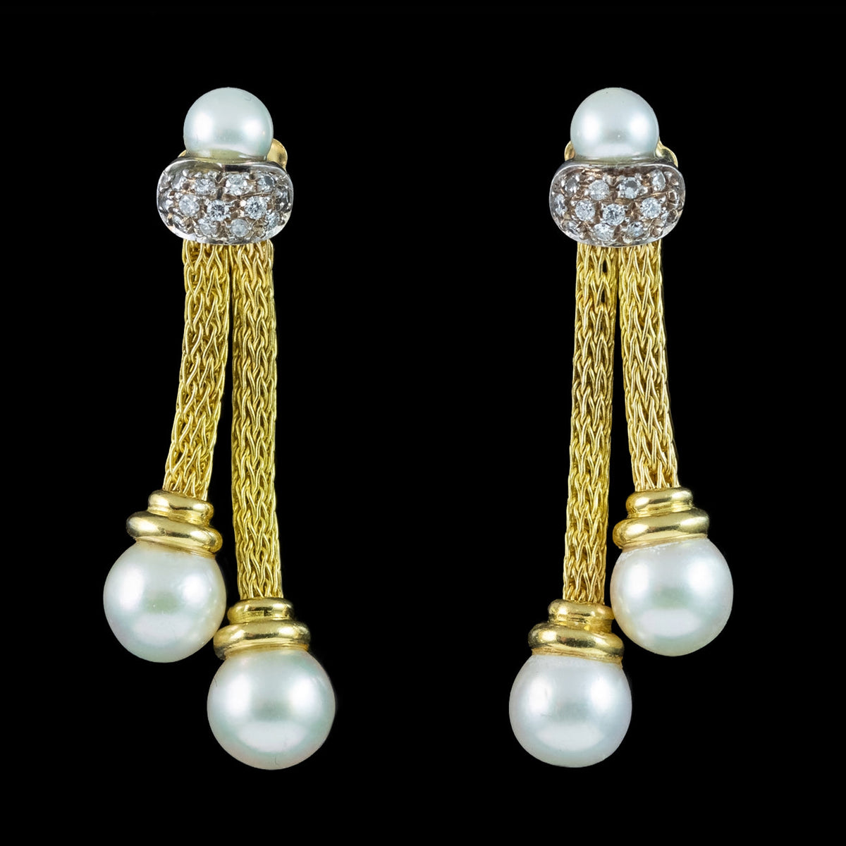 Vintage Pearl Diamond Negligee Earrings 18ct Gold