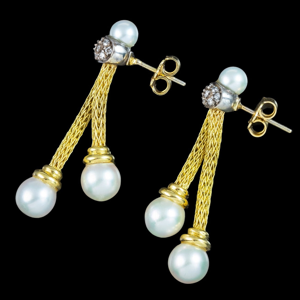 Vintage Pearl Diamond Negligee Earrings 18ct Gold