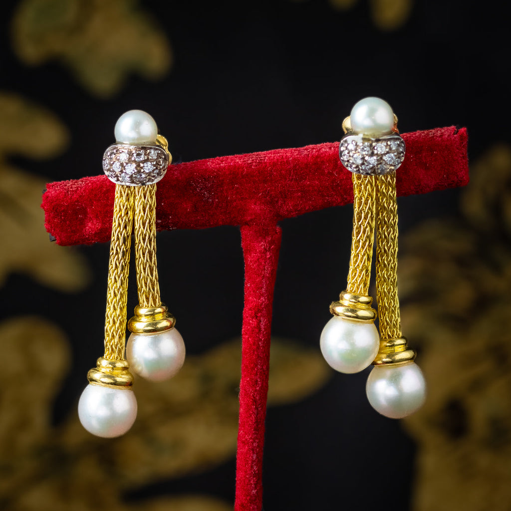 Vintage Pearl Diamond Negligee Earrings 18ct Gold