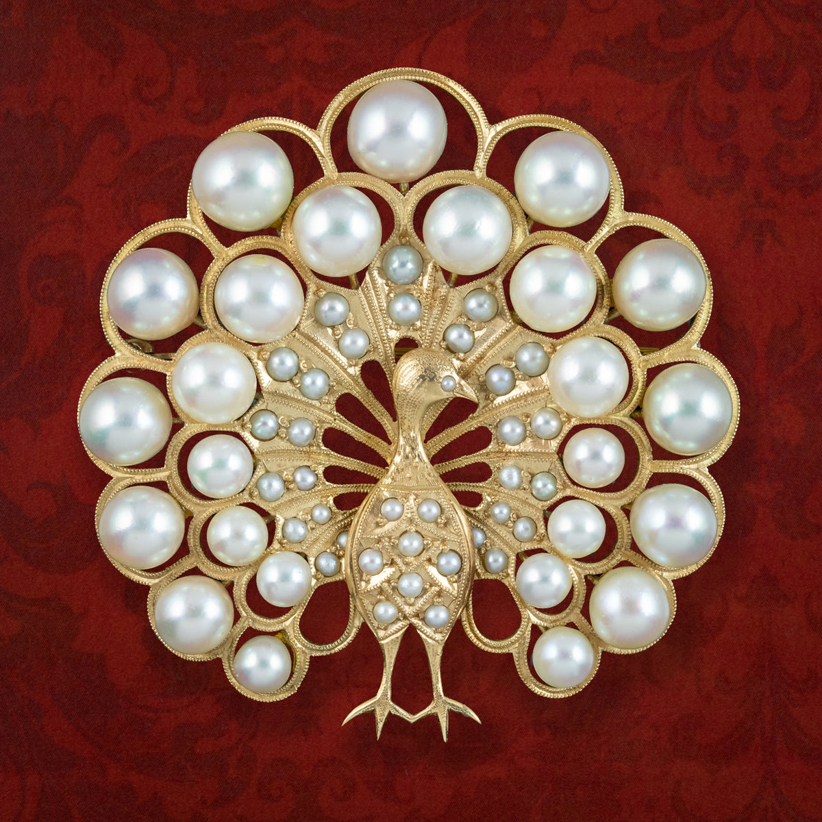 Vintage Pearl Peacock Brooch 14ct Gold Main image