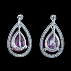 Vintage Pink Sapphire Diamond Teardrop Earrings 18ct Gold 8ct Sapphire