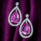 Vintage Pink Sapphire Diamond Teardrop Earrings 18ct Gold 8ct Sapphire