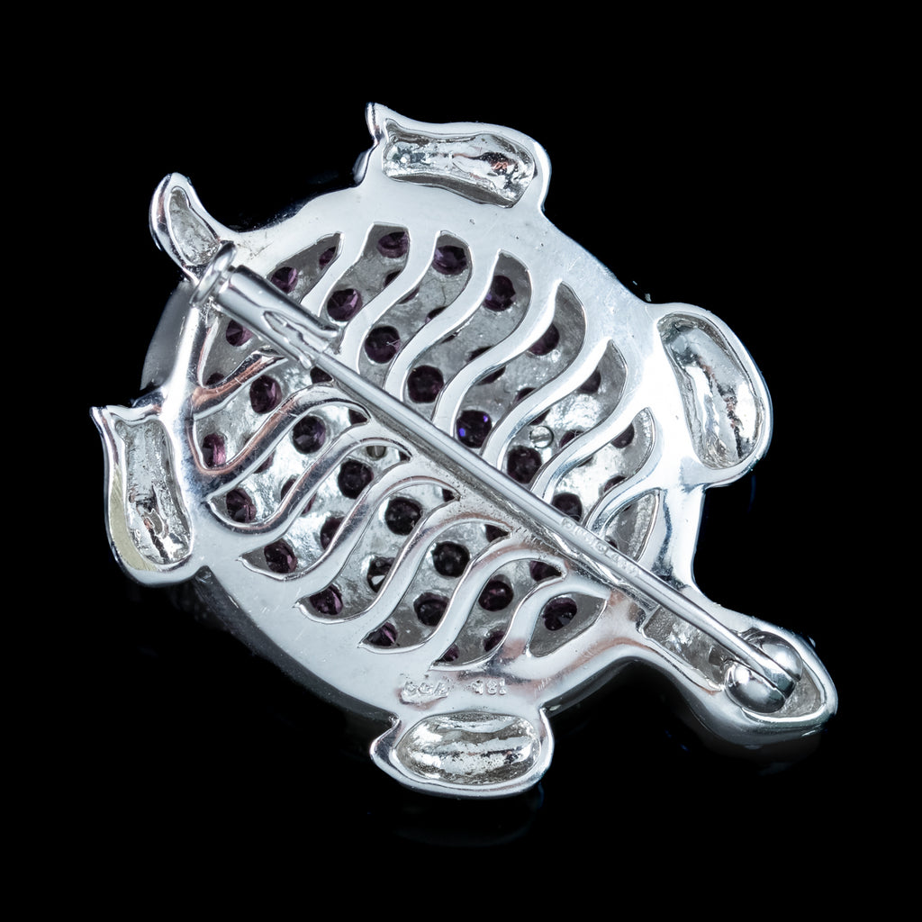 Vintage Pink Tourmaline Diamond Turtle Brooch 18ct Gold 