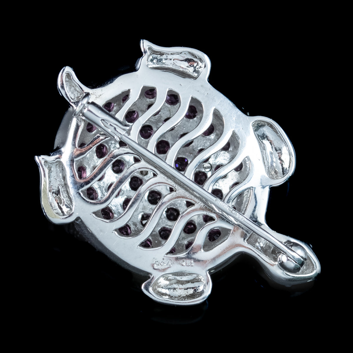 Vintage Pink Tourmaline Diamond Turtle Brooch 18ct Gold 