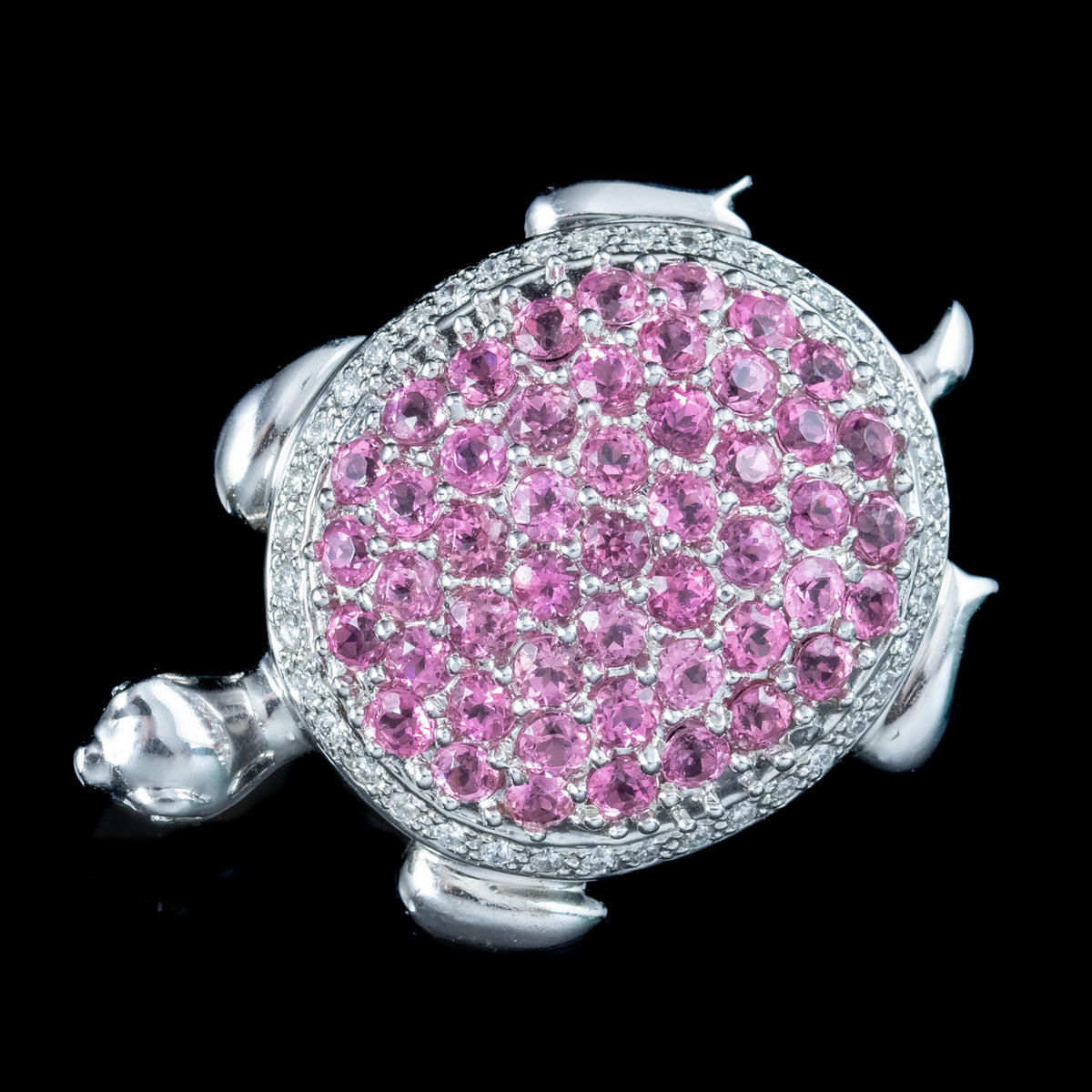 Vintage Pink Tourmaline Diamond Turtle Brooch 18ct Gold 