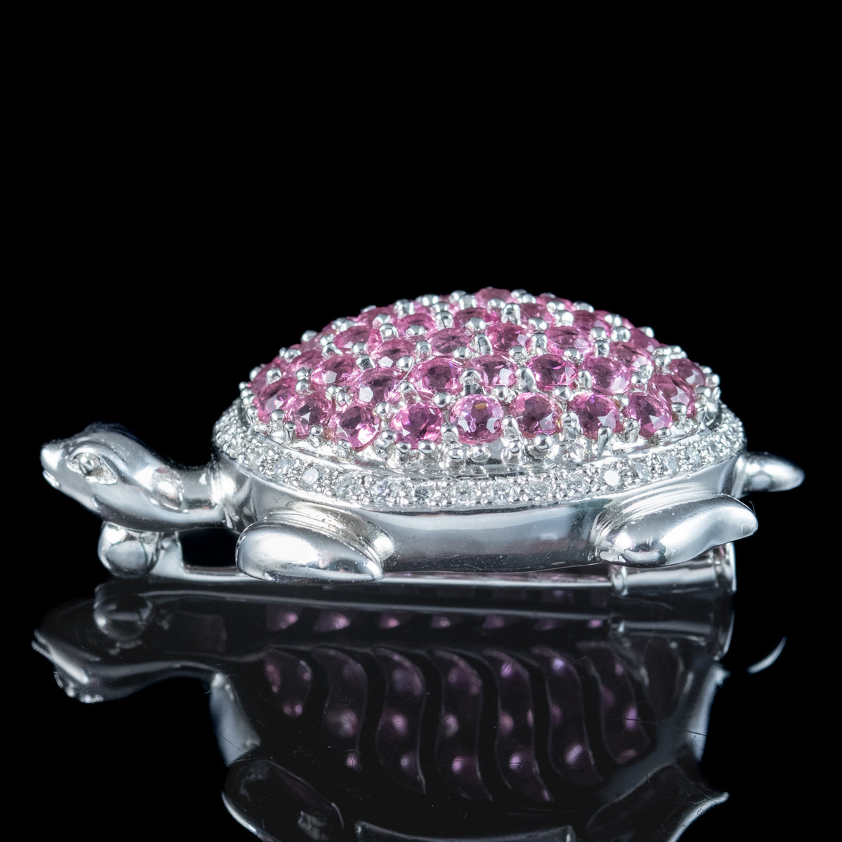 Vintage Pink Tourmaline Diamond Turtle Brooch 18ct Gold 