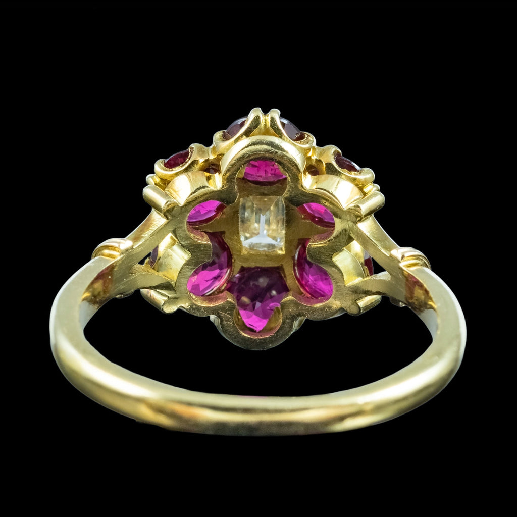 Vintage Ruby Diamond Cluster Ring 1.8ct Ruby 0.30ct Diamond