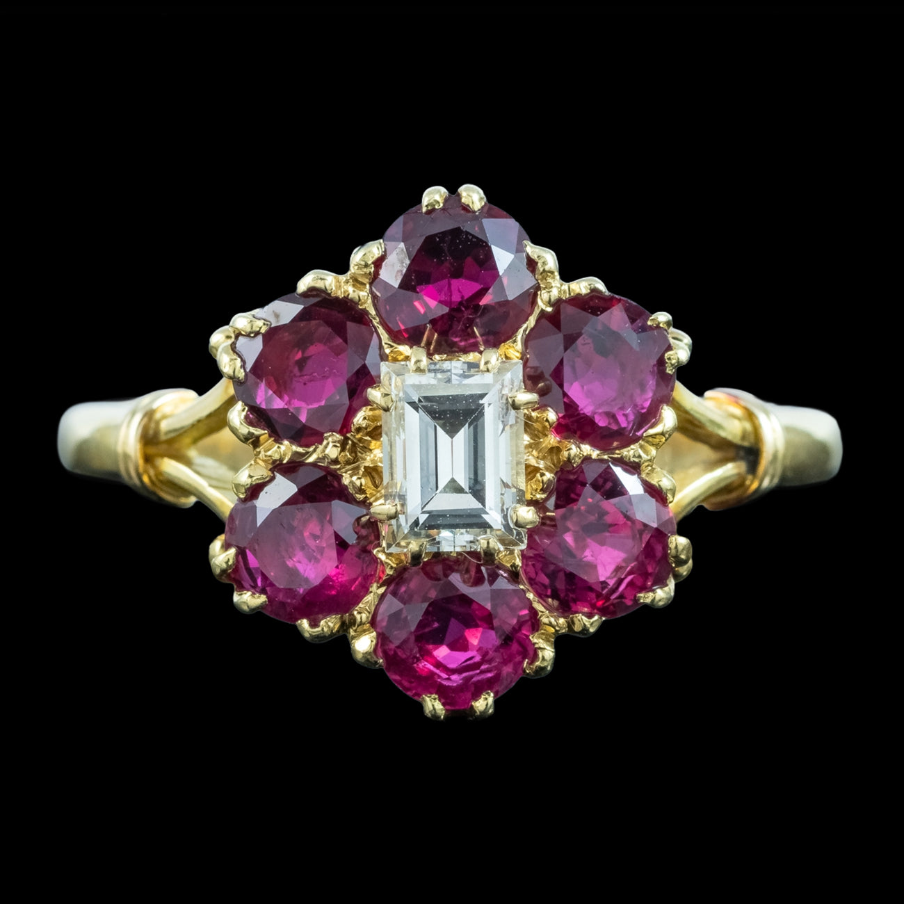 Vintage Ruby Diamond Cluster Ring 1.8ct Ruby 0.30ct Diamond