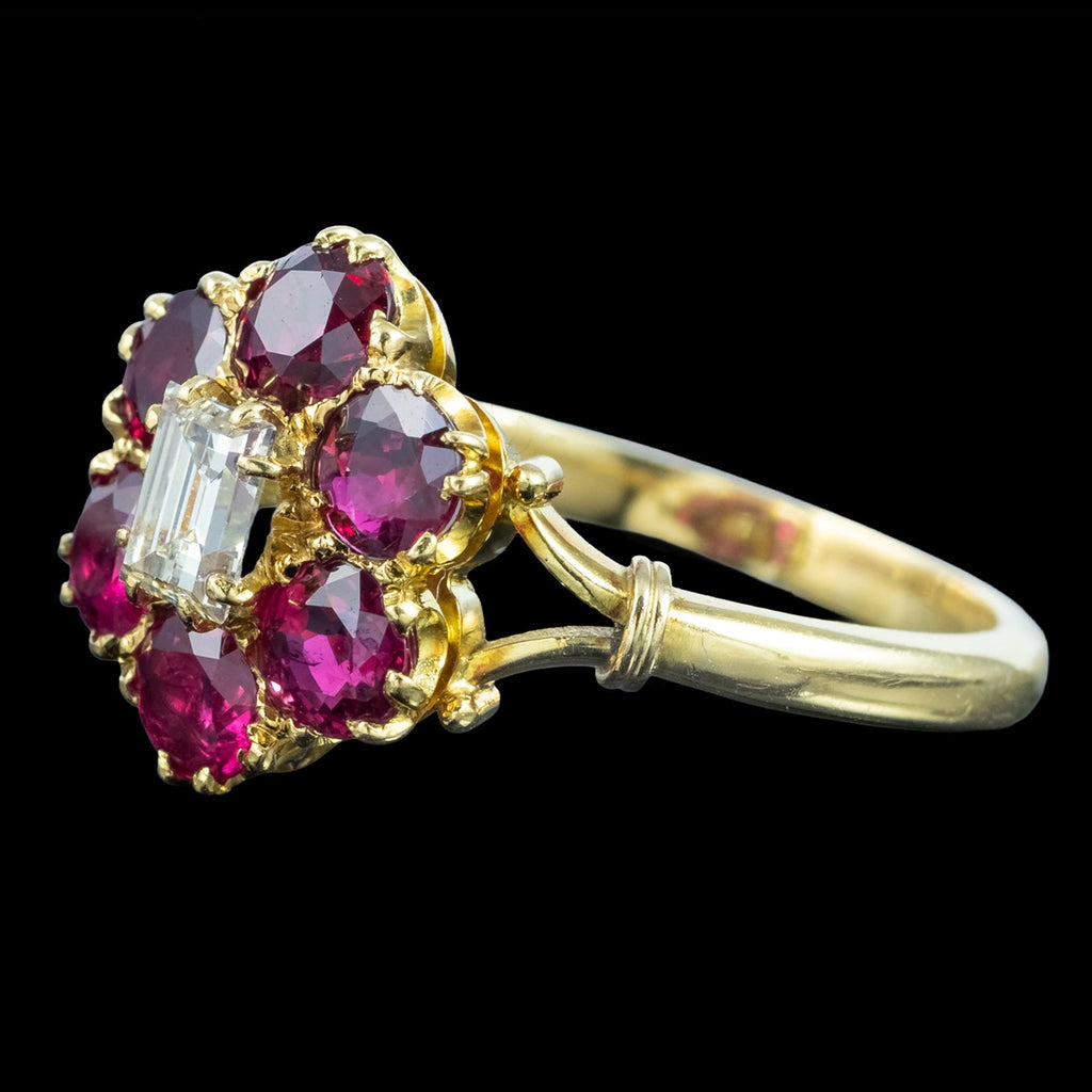 Vintage Ruby Diamond Cluster Ring 1.8ct Ruby 0.30ct Diamond