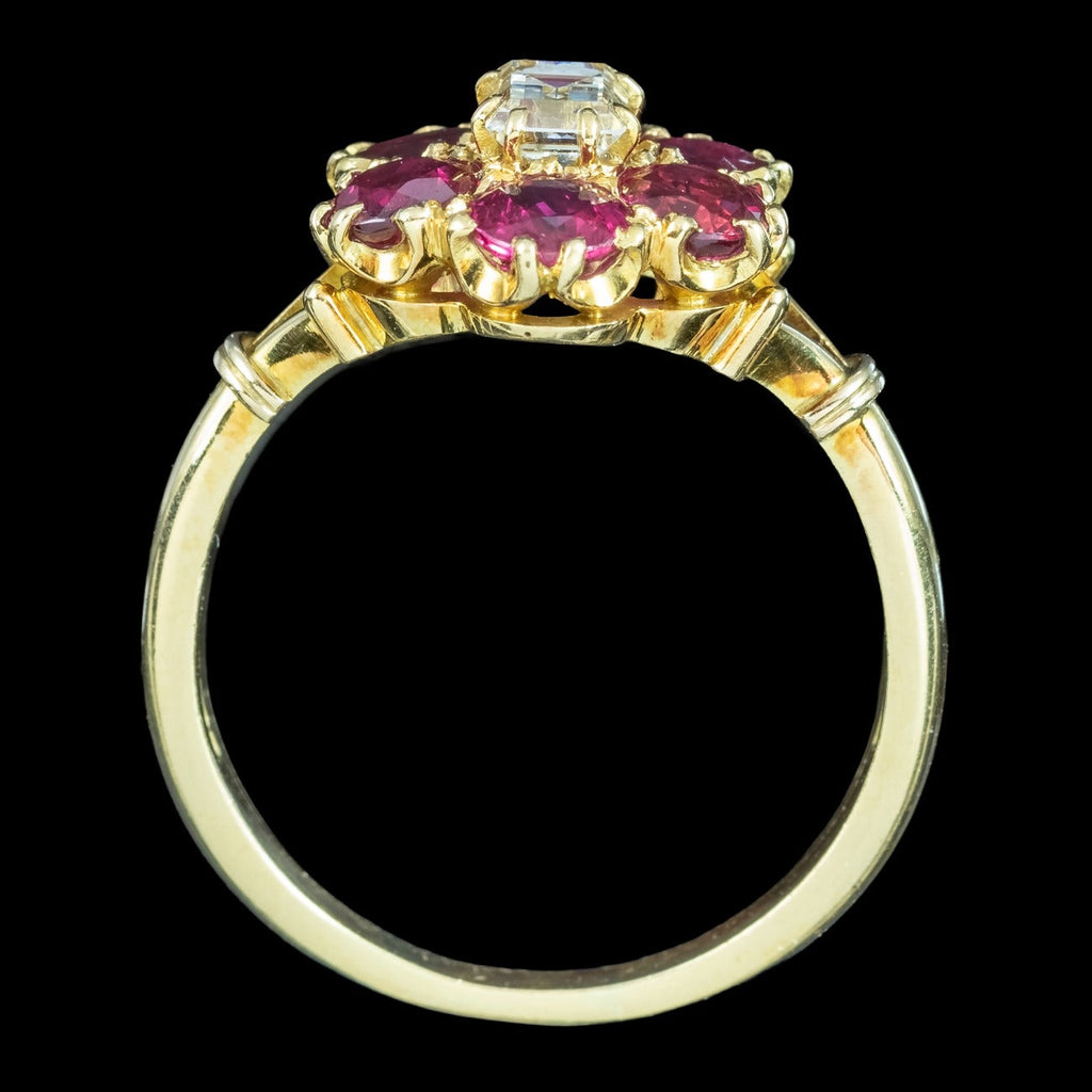 Vintage Ruby Diamond Cluster Ring 1.8ct Ruby 0.30ct Diamond
