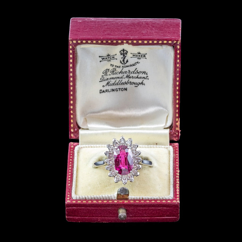 Vintage Ruby Diamond Cluster Ring 2.5ct Ruby