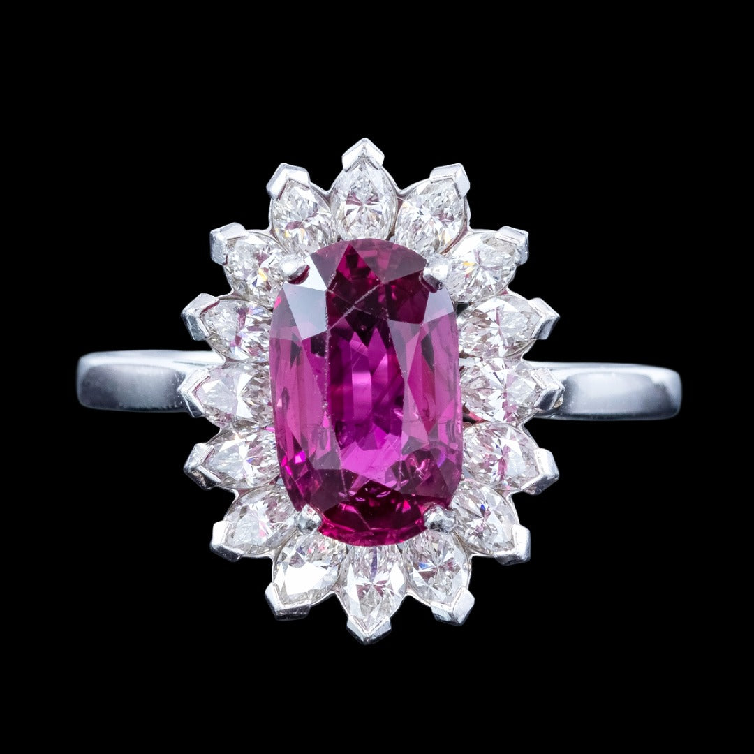 Vintage Ruby Diamond Cluster Ring 2.5ct Ruby