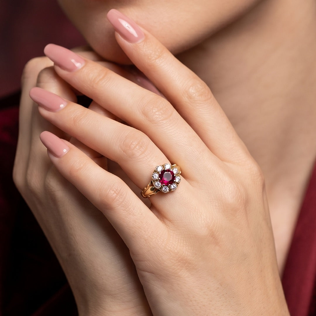 Vintage Ruby Diamond Cluster Ring Natural 1.13ct Ruby Dated 1977 With Cert Secondary image