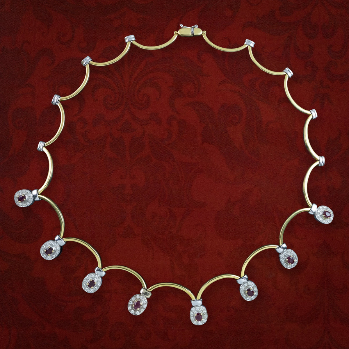Vintage Ruby Diamond Collar Necklace Two Tone 18ct Gold Main image