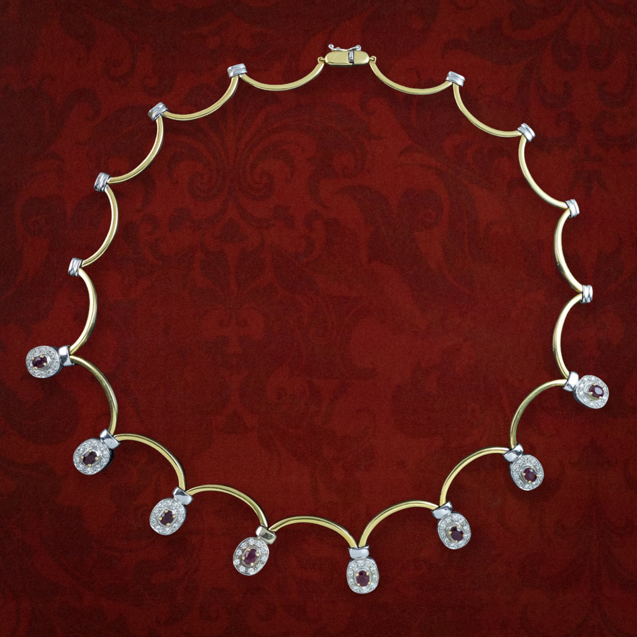 Vintage Ruby Diamond Collar Necklace Two Tone 18ct Gold