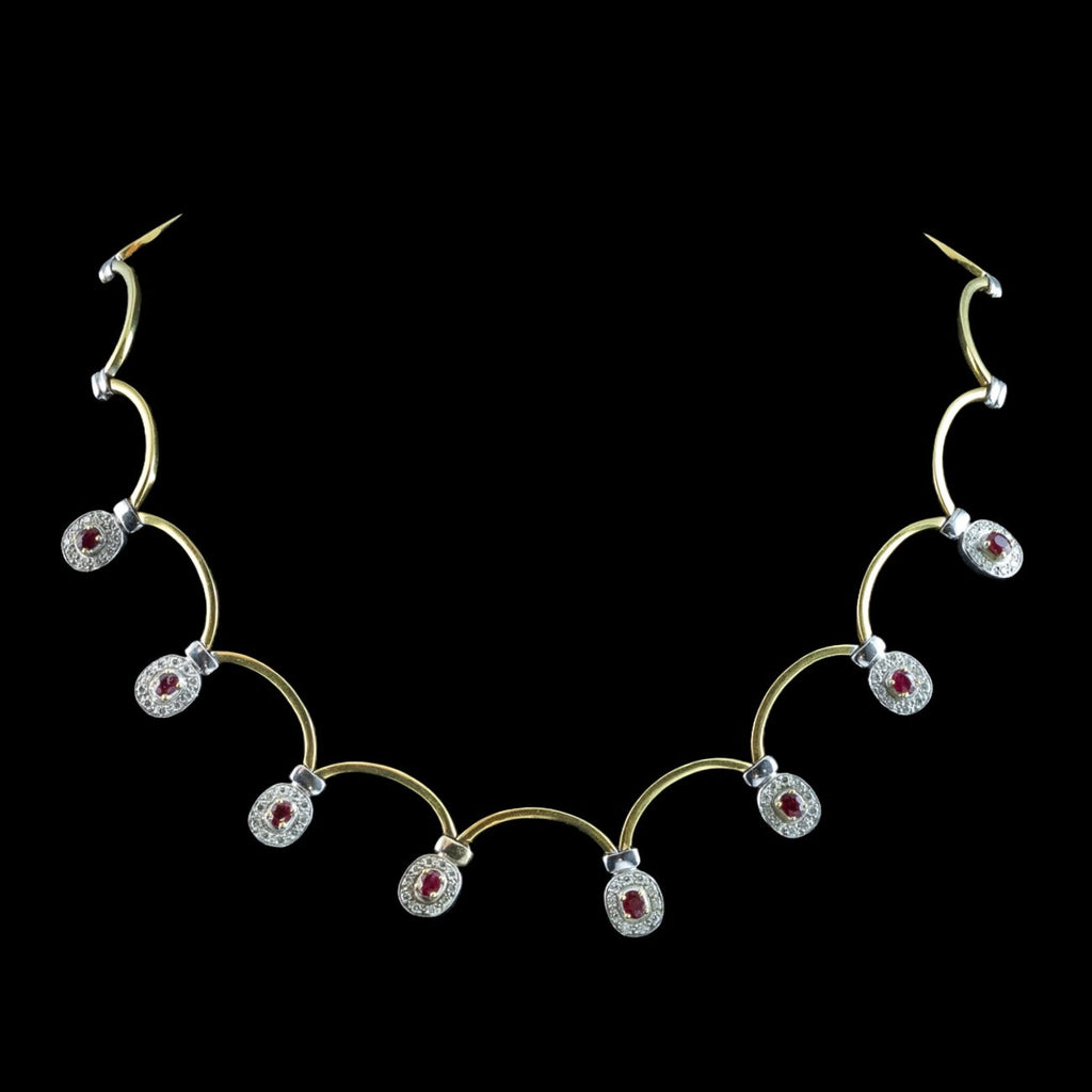 Vintage Ruby Diamond Collar Necklace Two Tone 18ct Gold