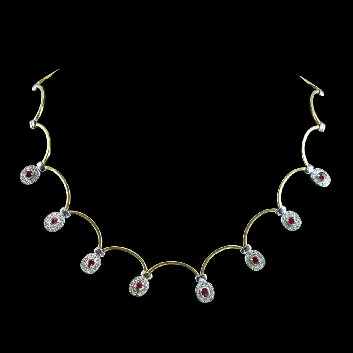 Vintage Ruby Diamond Collar Necklace Two Tone 18ct Gold