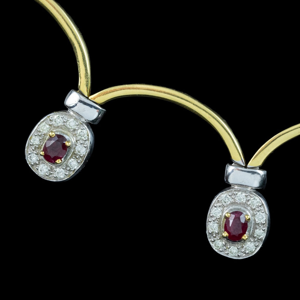 Vintage Ruby Diamond Collar Necklace Two Tone 18ct Gold