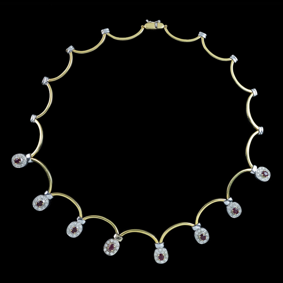 Vintage Ruby Diamond Collar Necklace Two Tone 18ct Gold