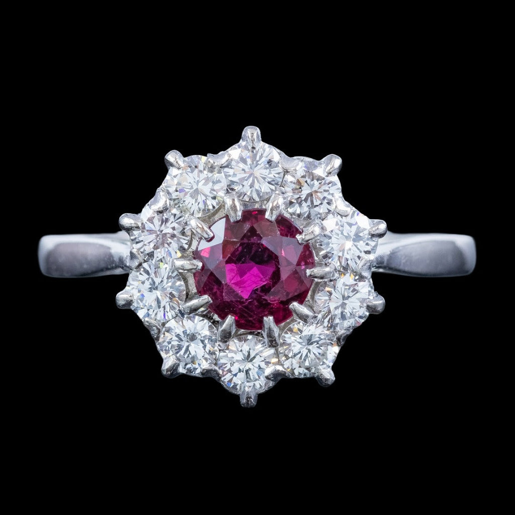 Vintage Ruby Diamond Daisy Cluster Ring 0.60ct Ruby