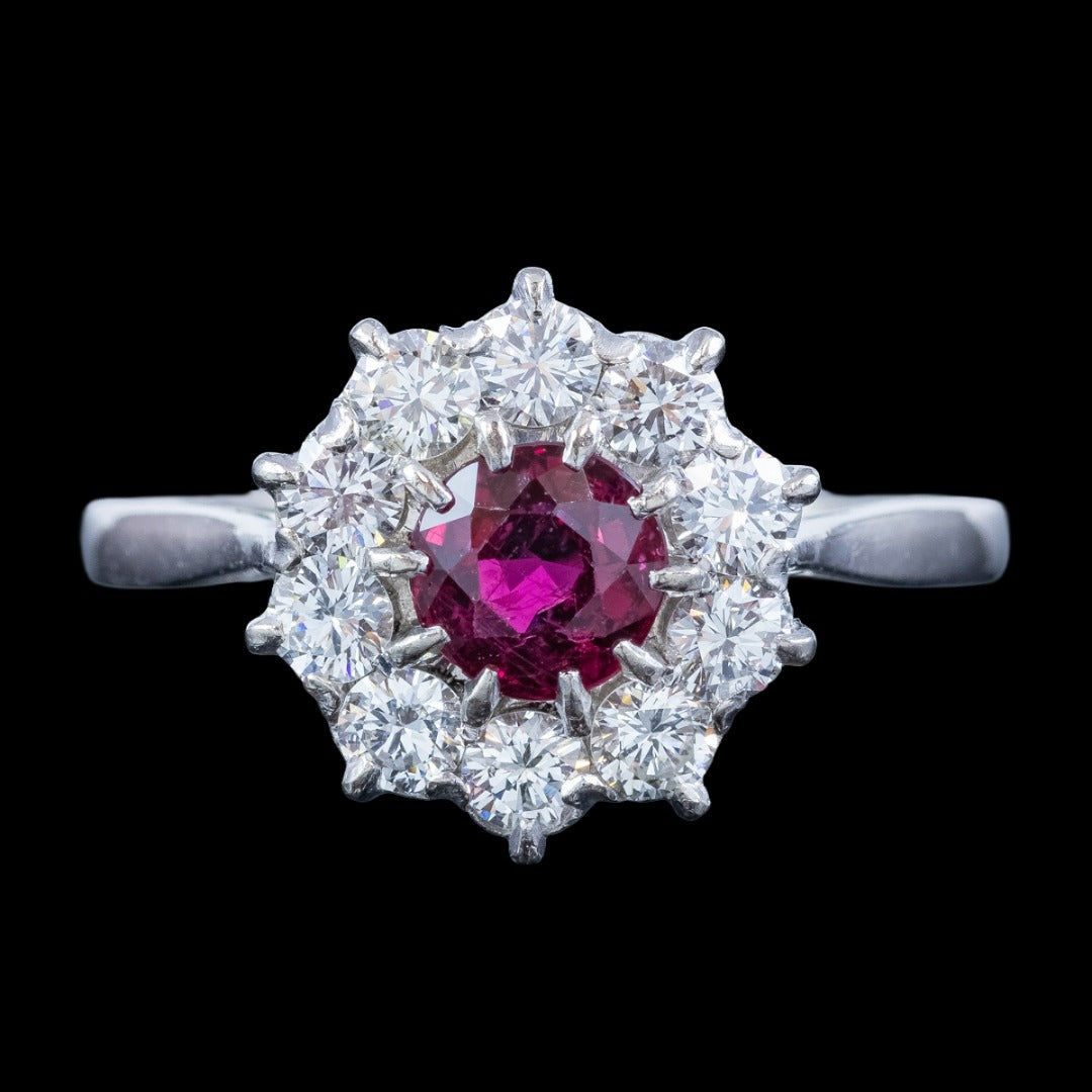 Vintage Ruby Diamond Daisy Cluster Ring 0.60ct Ruby