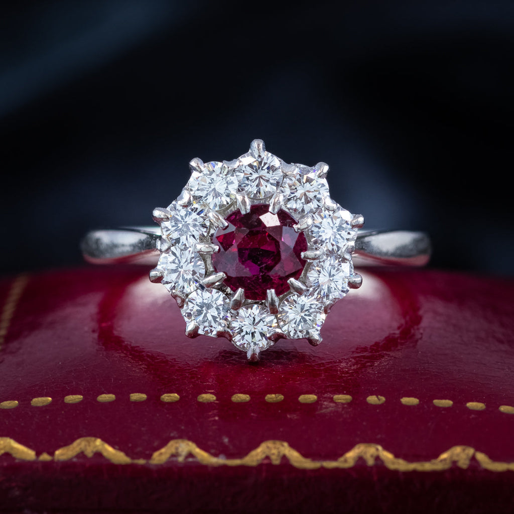 Vintage Ruby Diamond Daisy Cluster Ring 0.60ct Ruby
