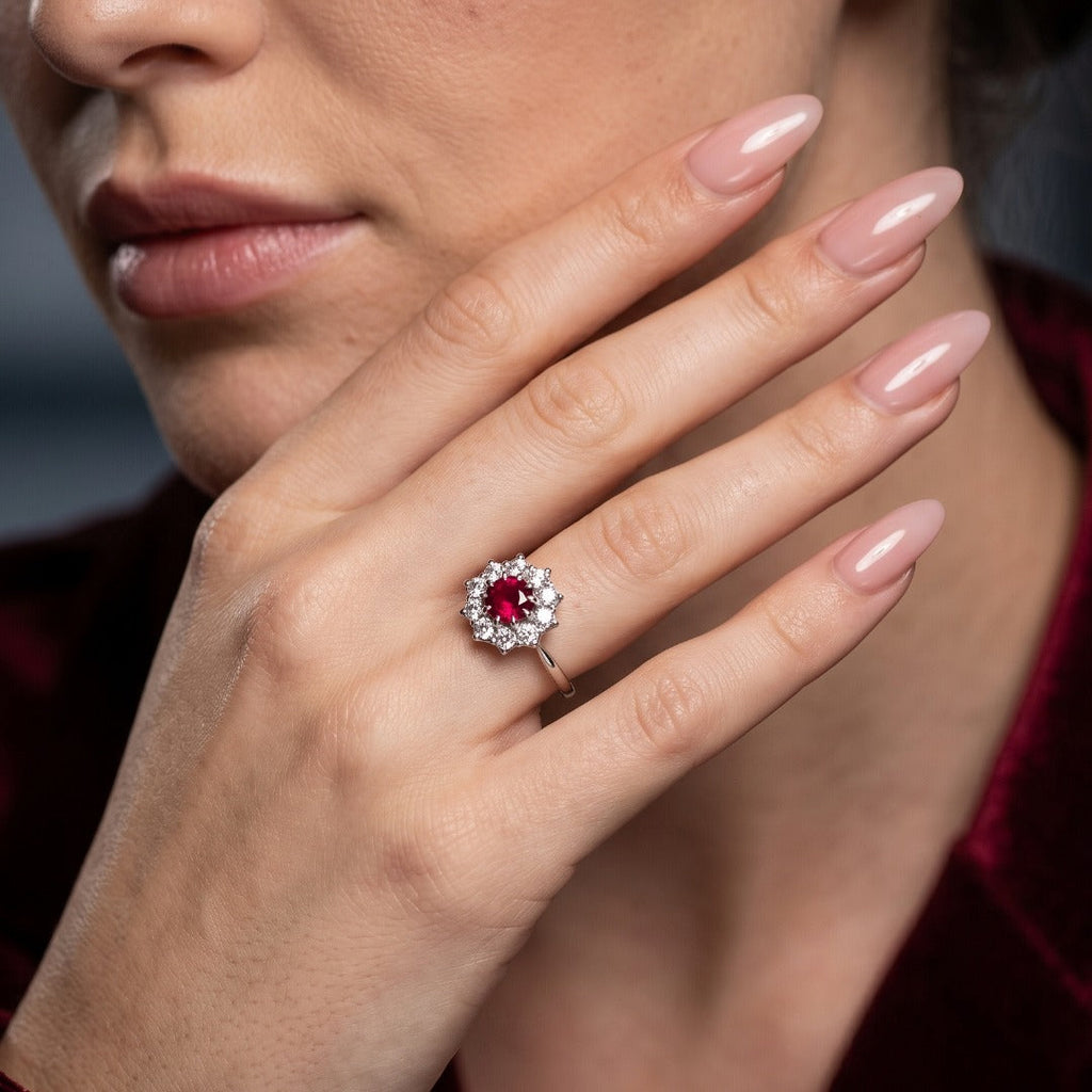 Vintage Ruby Diamond Daisy Cluster Ring 0.60ct Ruby