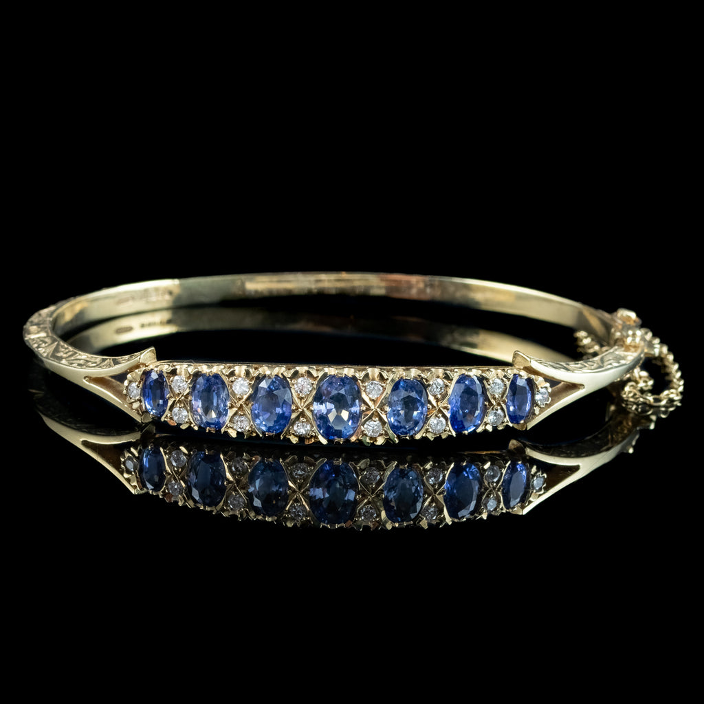 Vintage Sapphire Diamond Bangle 9ct Gold 3ct Of Sapphire Dated 1989
